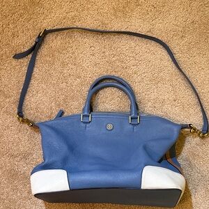 Tory Burch Blue and White Leather Handbag